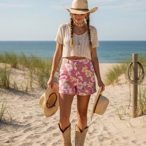 Jones New‎ York linen cotton flower print shorts size 6